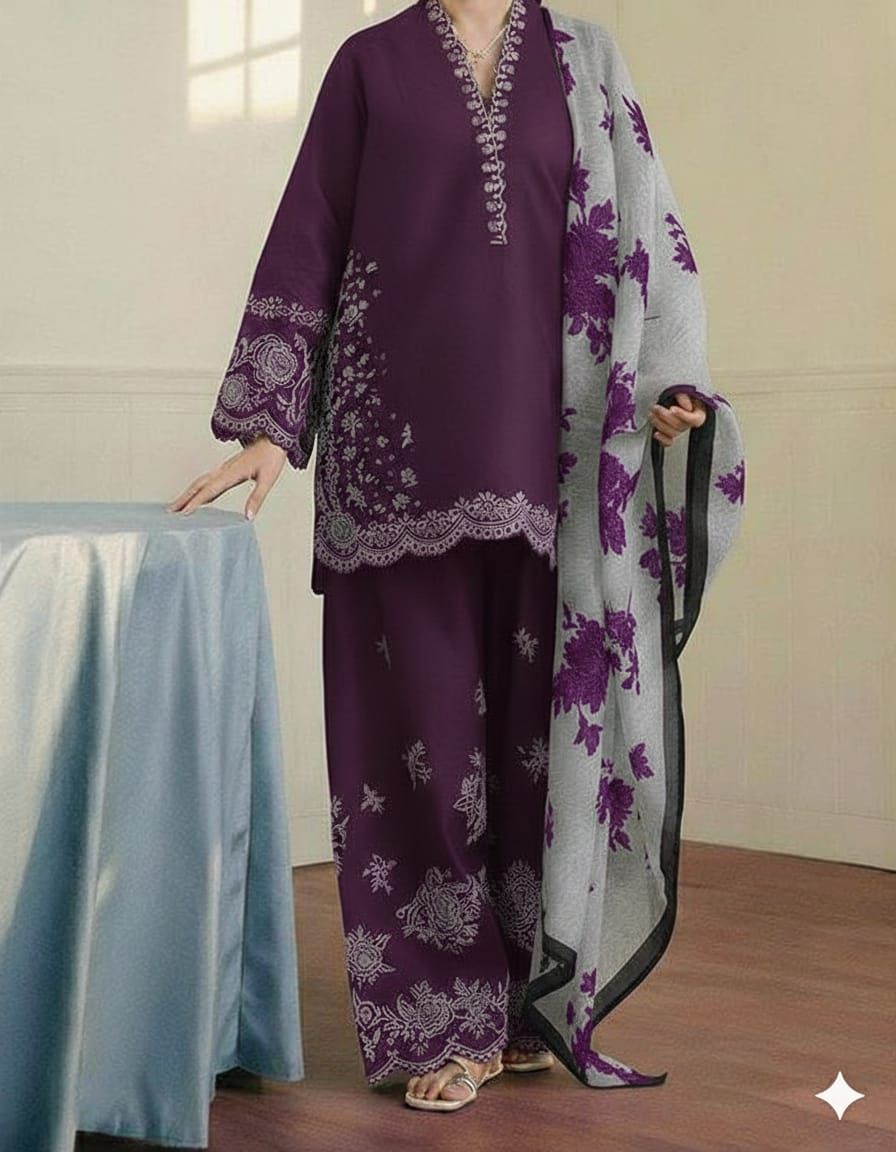 3 PIECE BEAUTIFUL EMBRODID DRESS FOR WOMEN