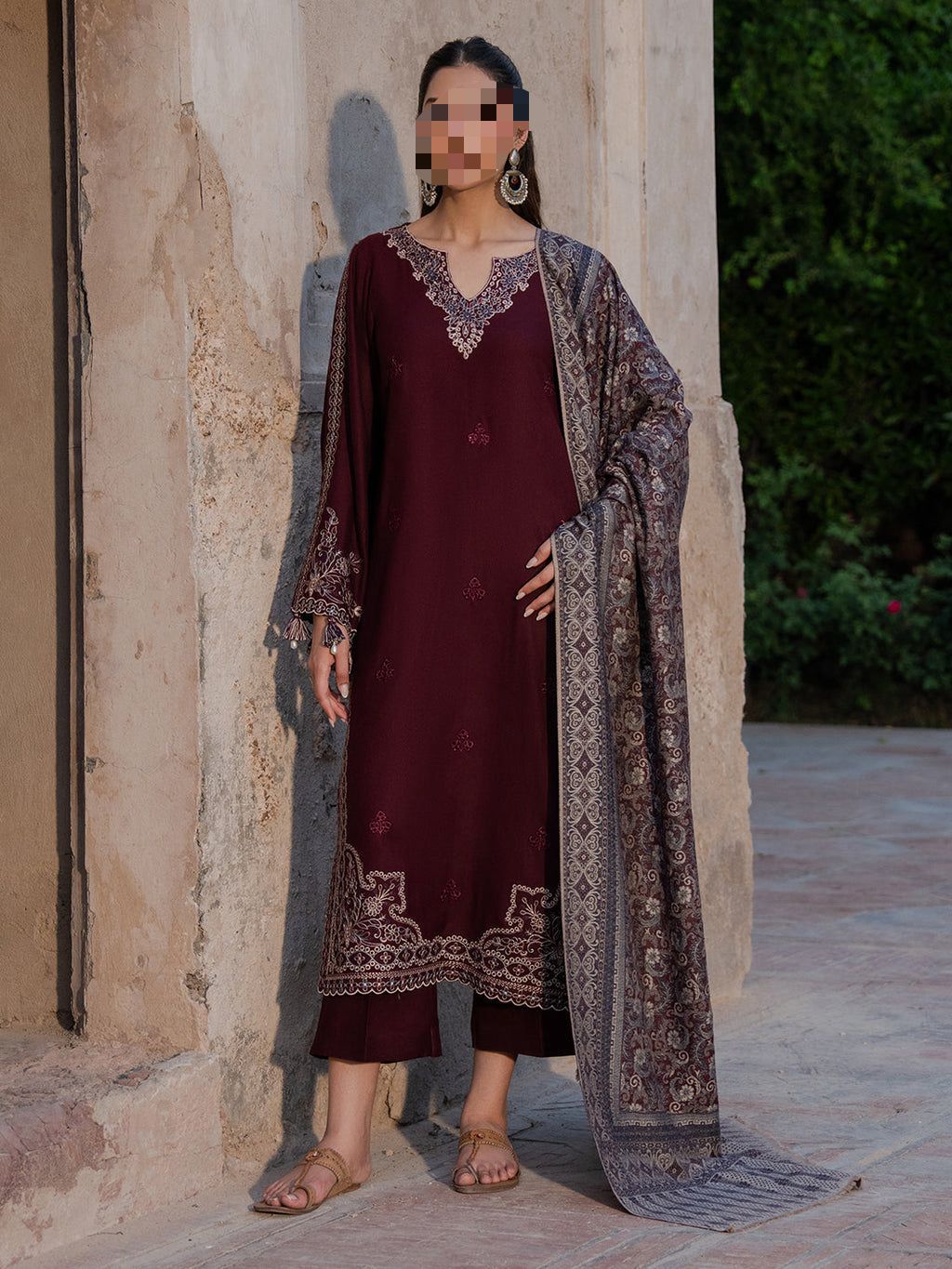 3 PIECE EMBRODID DRESS FOR WOMEN