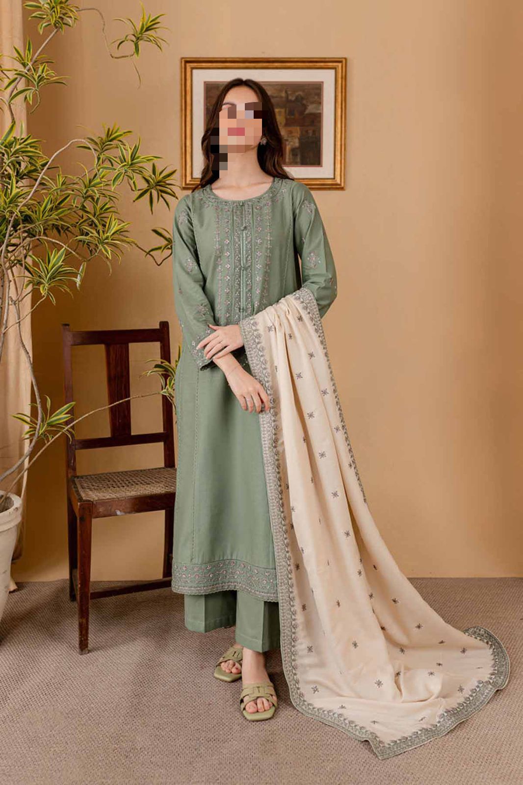 3 PIECE EMBRODID DRESS FOR WOMEN