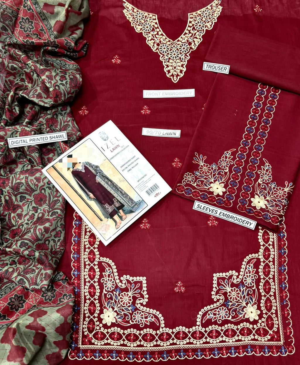 3 PIECE EMBRODID DRESS FOR WOMEN
