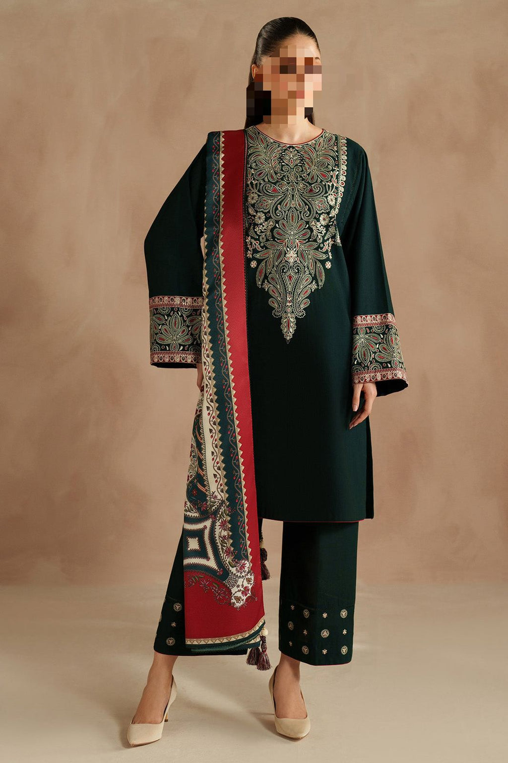 3 PIECE EMBRODID DRESS FOR WOMEN