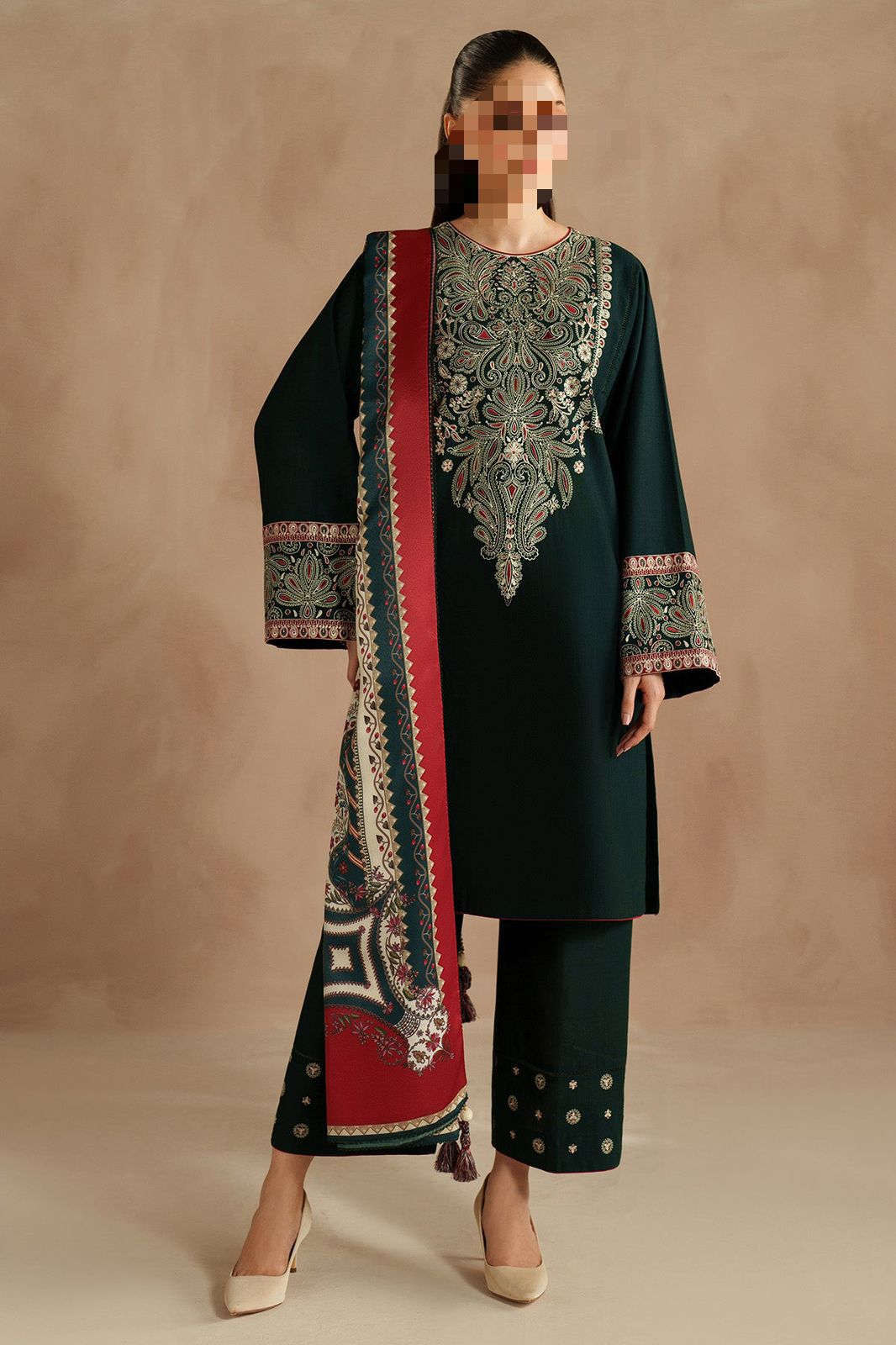 3 PIECE EMBRODID DRESS FOR WOMEN