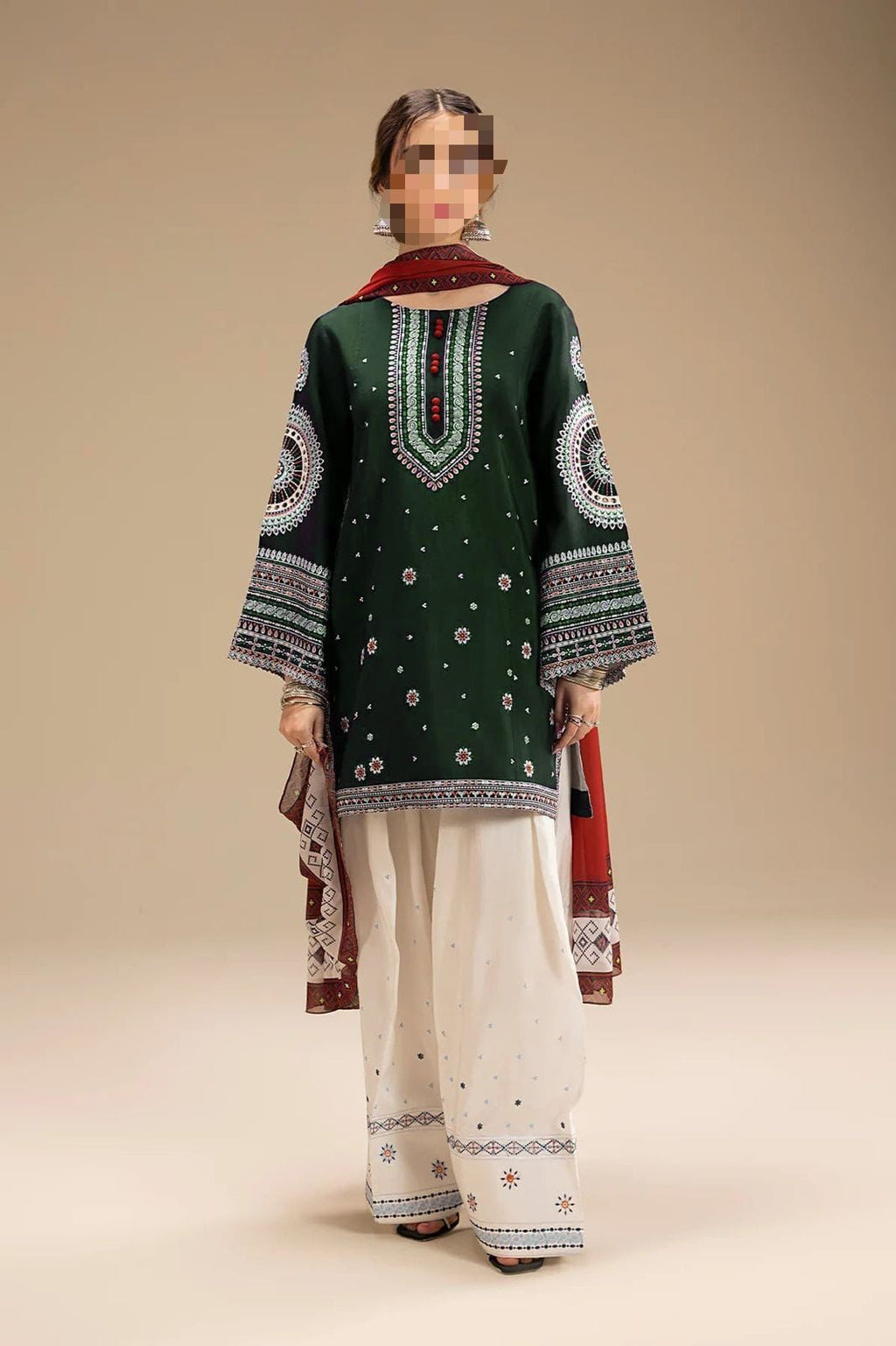 3 PIECE EMBRODID DRESS FOR WOMEN